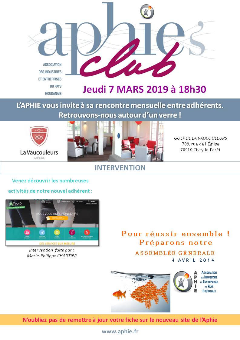 Jeudi 7 mars 2019 : Aphie’s Club