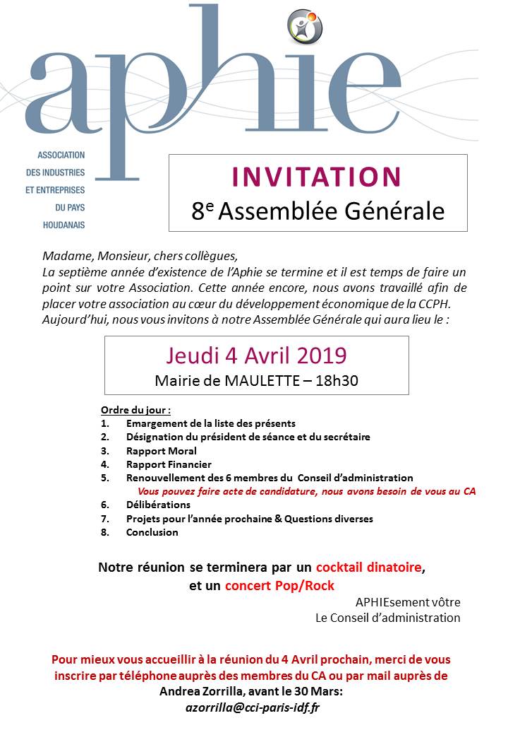 Jeudi 4 avril 2019 : Assemblée Générale