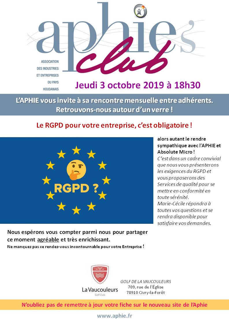 Jeudi 3 octobre 2019 : Aphie’s Club au Golf de la Vaucouleurs