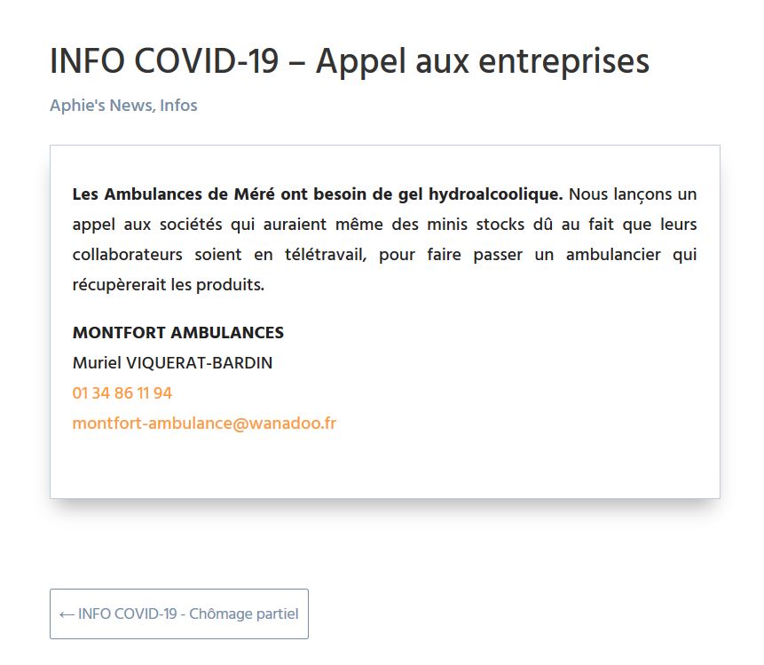 INFO COVID-19 – Appel aux entreprises