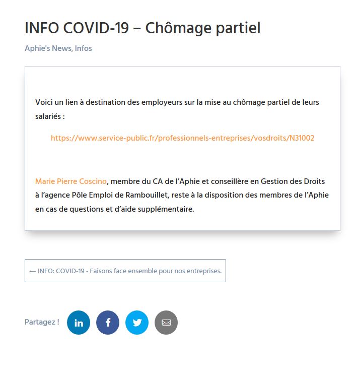 INFO COVID-19 – Chômage partiel