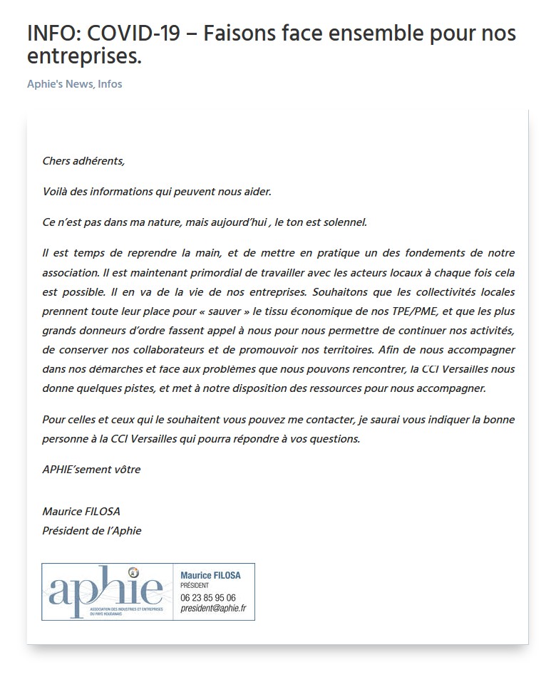 INFO: COVID-19 – Faisons face ensemble pour nos entreprises.
