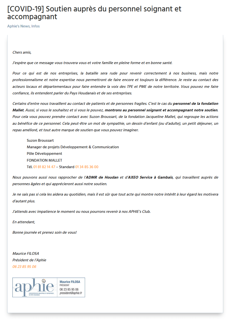 [COVID-19] Soutien auprès du personnel soignant et accompagnant