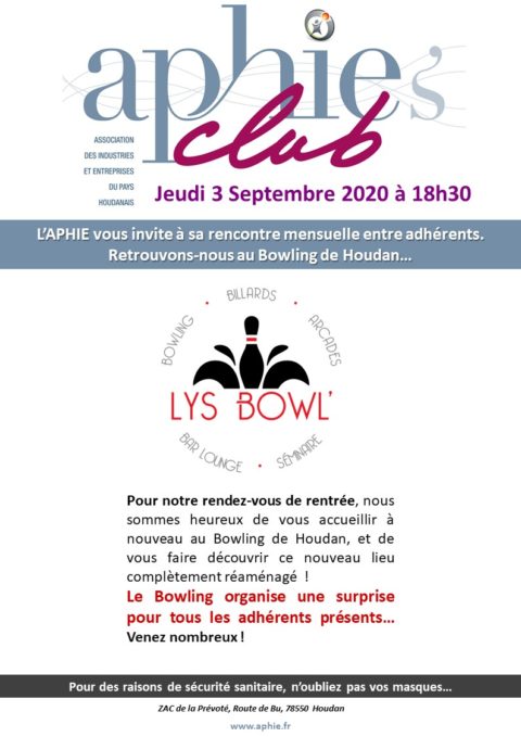 Jeudi 3 septembre 2020 : Aphie’s Club au Bowling de Houdan