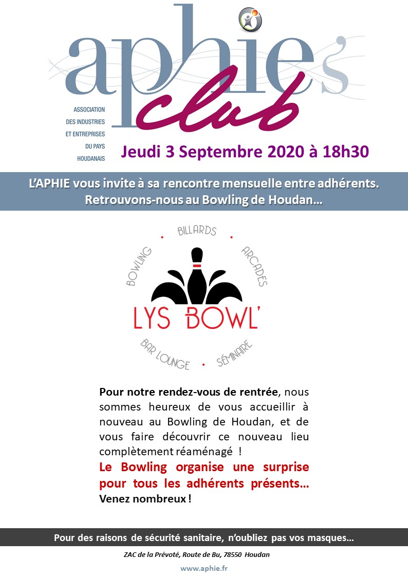 Jeudi 3 septembre 2020 : Aphie’s Club au Bowling de Houdan