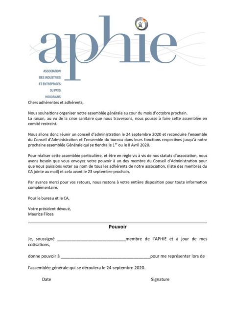 Rappel : Envoi de pouvoir pour AG