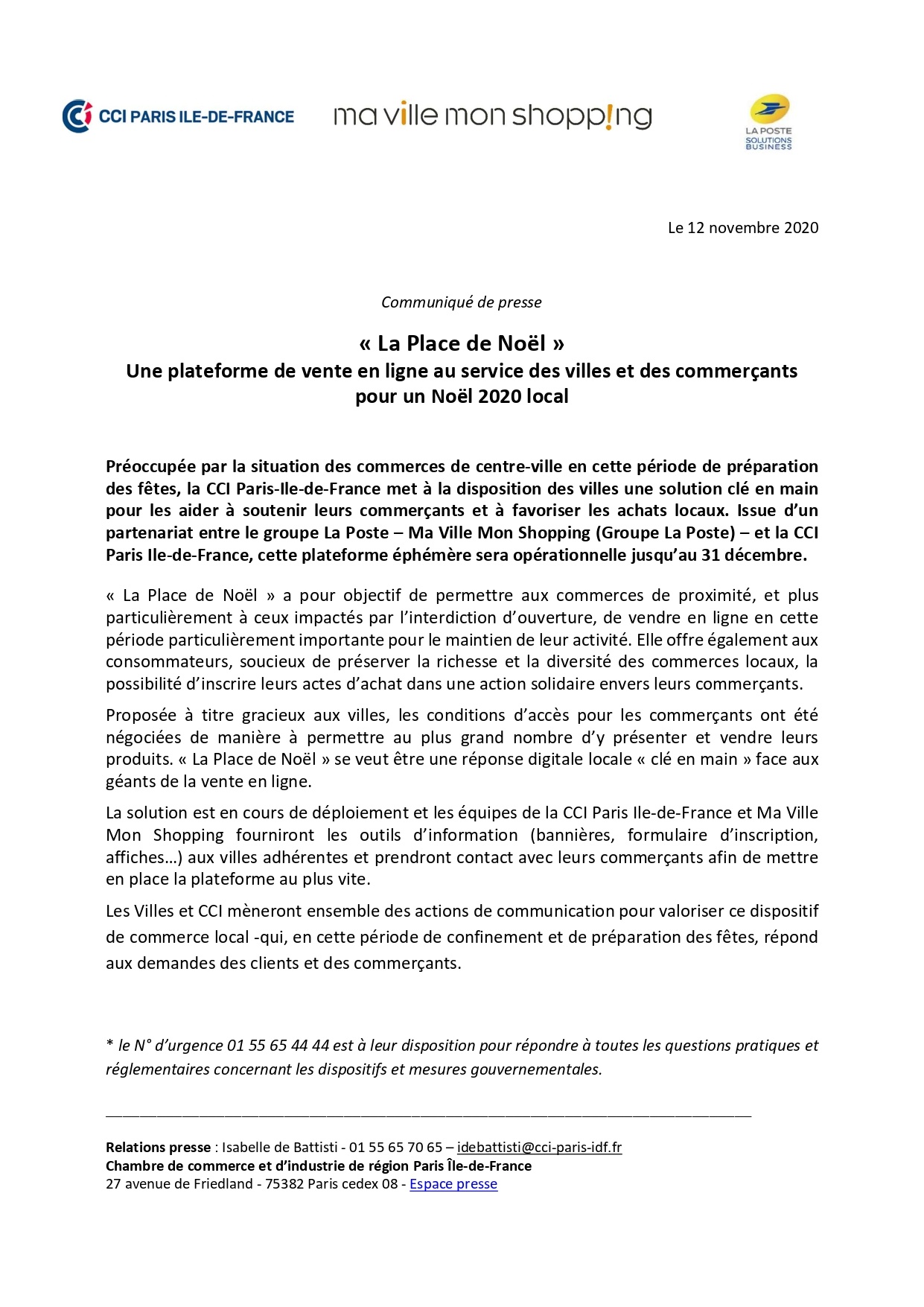 Message de la CCI Versailles aux entreprises des Yvelines