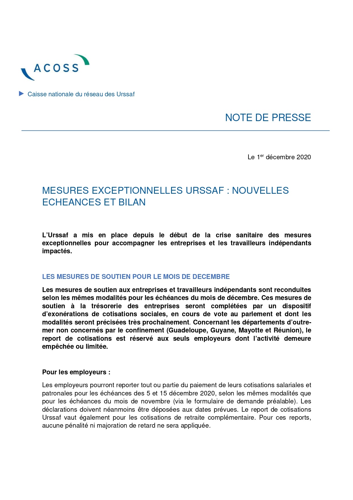 Covid-19 – Mesures exceptionnelles de l’Urssaf