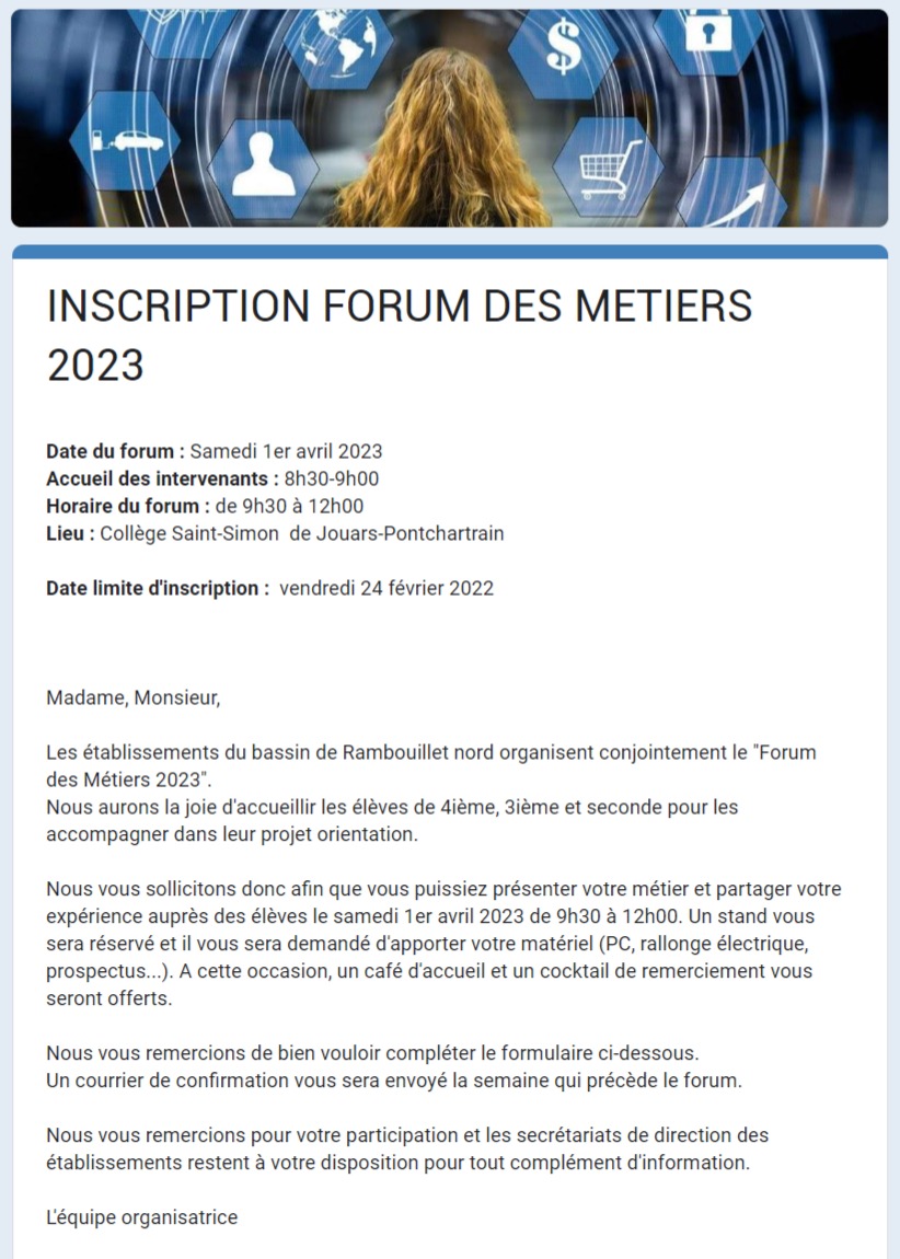 Invitation au forum des métiers 2023