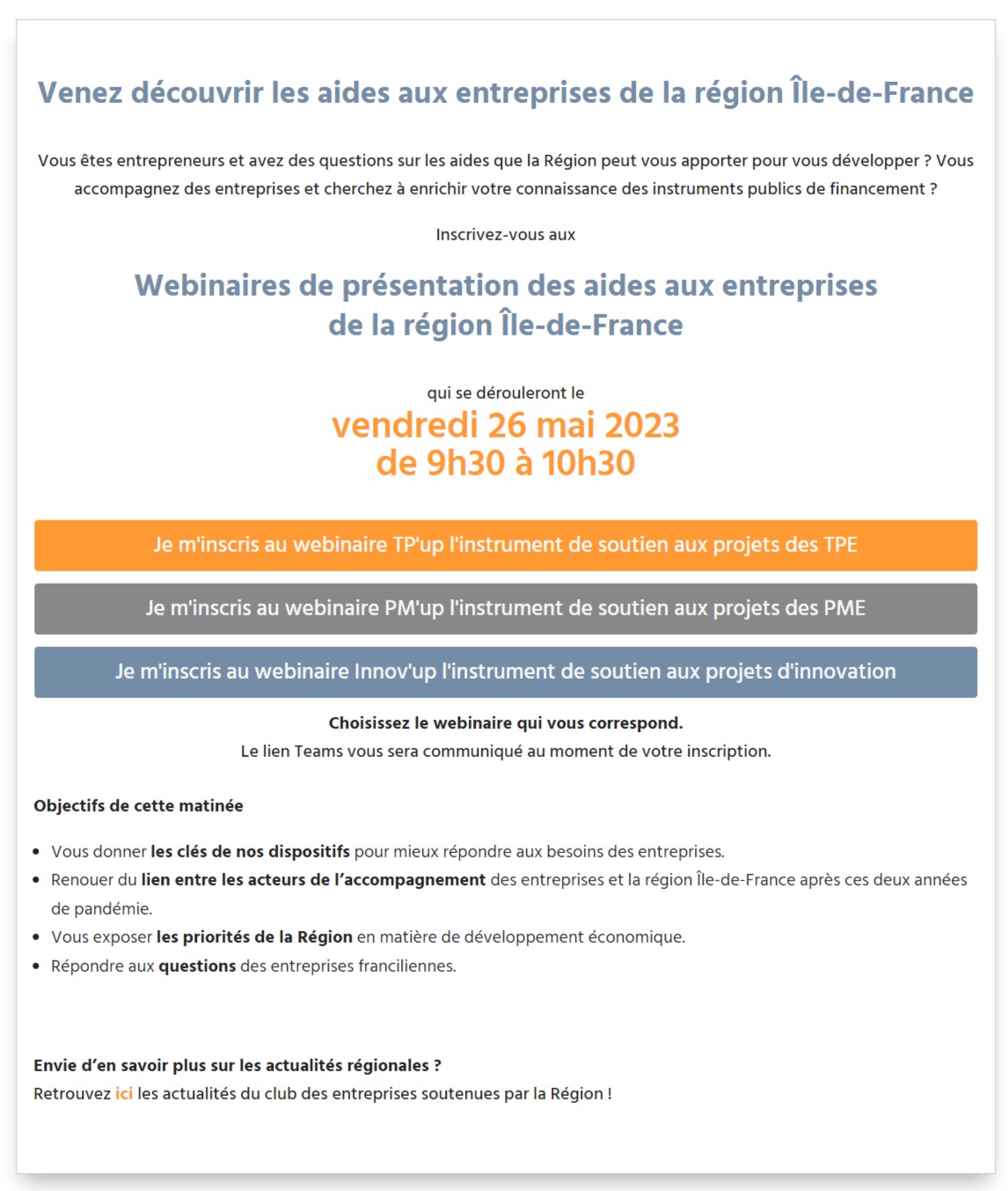 Découvrez les aides régionales aux entreprises ( TP’Up, PM’Up, Innov’Up)