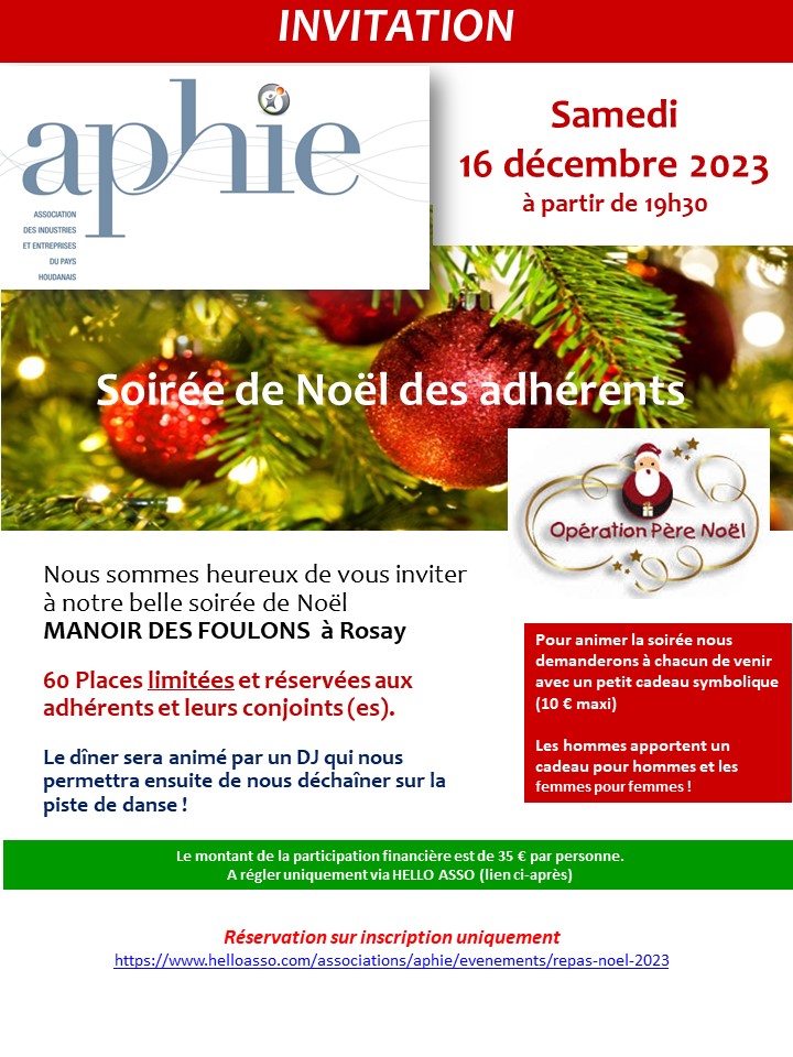 Samedi 16 décembre 2023 : Soirée de Noël des adhérents