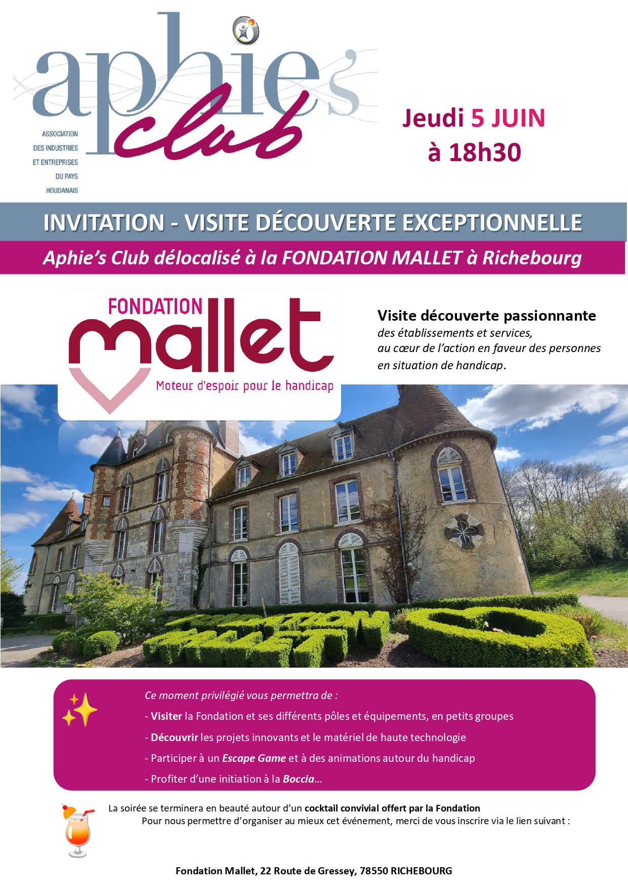 Jeudi 5 juin 2025 – Aphie’s Club délocalisé à la FONDATION MALLET de Richebourg