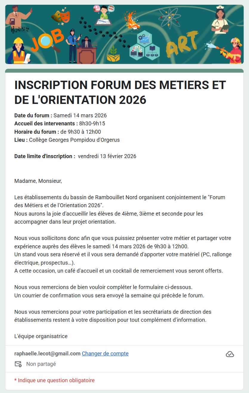 305 - INSCRIPTION FORUM DES METIERS ET DE L'ORIENTATION 2026 - docs.google.com Communauté de Communes du Pays Houdanais - CCPH